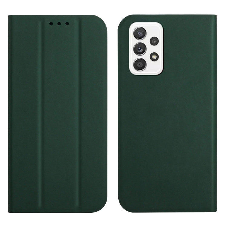 For Samsung Galaxy A52 5G 3-Folding Ultrathin Skin Feel Magnetic Solid Color Horizontal Flip Leather Case with Holder