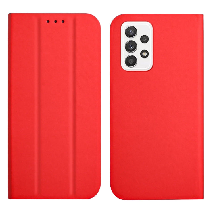 For Samsung Galaxy A52 5G 3-Folding Ultrathin Skin Feel Magnetic Solid Color Horizontal Flip Leather Case with Holder