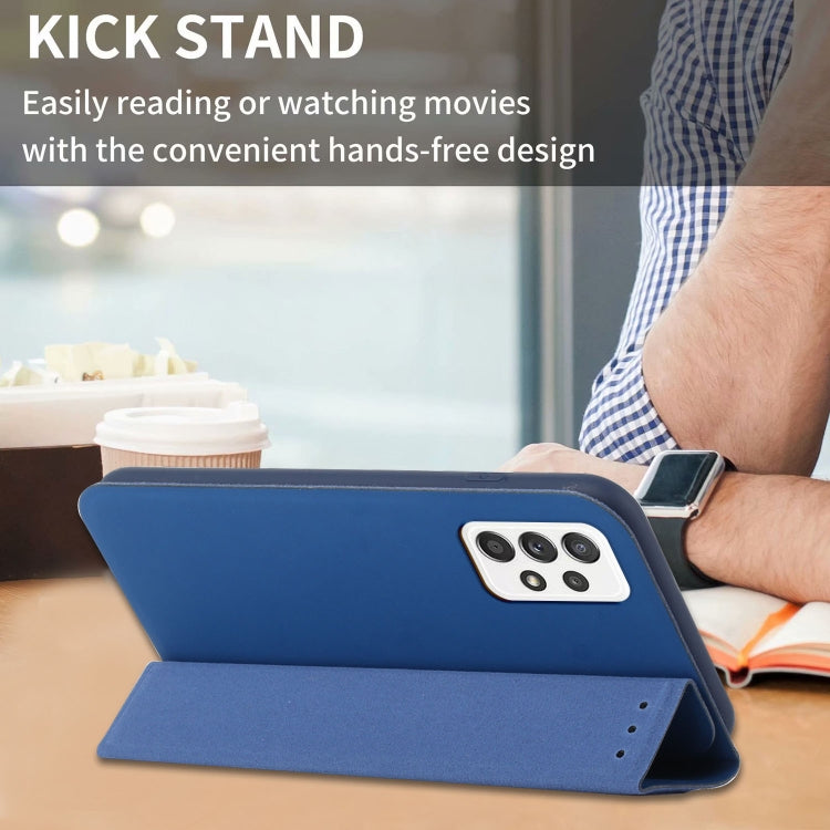 For Samsung Galaxy A52 5G 3-Folding Ultrathin Skin Feel Magnetic Solid Color Horizontal Flip Leather Case with Holder