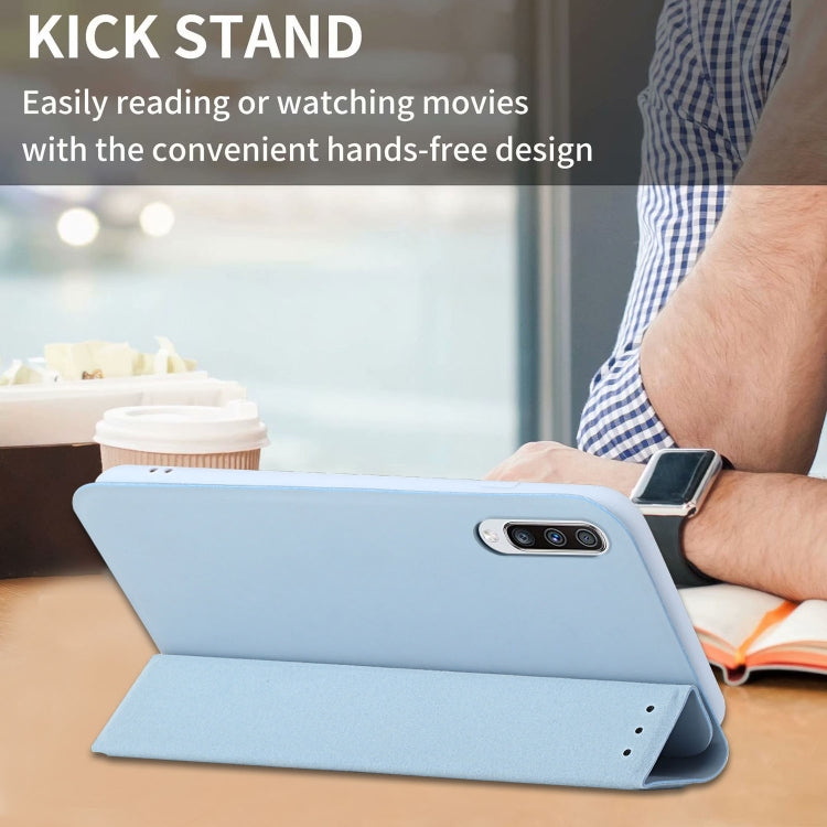 For Samsung Galaxy A70 3-Folding Ultrathin Skin Feel Magnetic Solid Color Horizontal Flip Leather Case with Holder