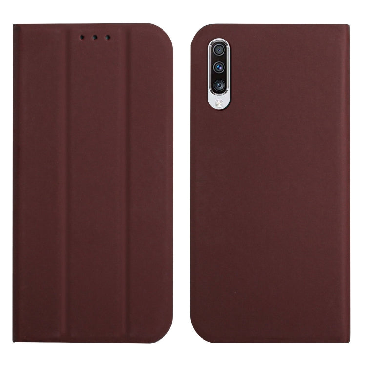 For Samsung Galaxy A70 3-Folding Ultrathin Skin Feel Magnetic Solid Color Horizontal Flip Leather Case with Holder