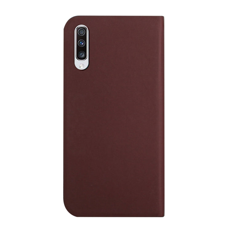 For Samsung Galaxy A70 3-Folding Ultrathin Skin Feel Magnetic Solid Color Horizontal Flip Leather Case with Holder