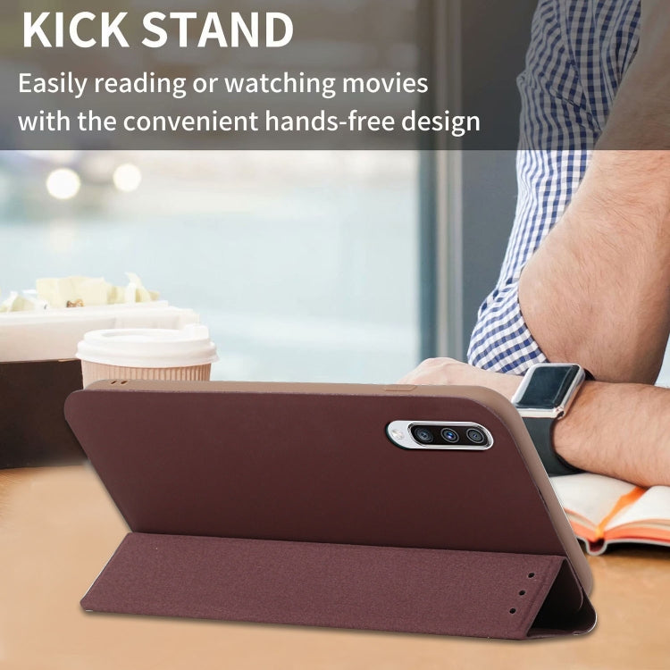 For Samsung Galaxy A70 3-Folding Ultrathin Skin Feel Magnetic Solid Color Horizontal Flip Leather Case with Holder