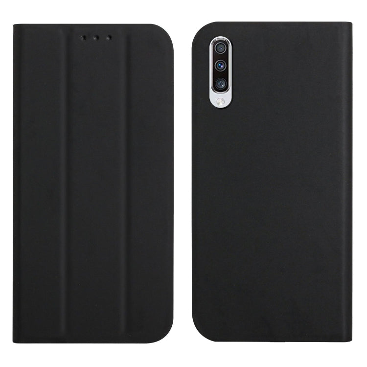 For Samsung Galaxy A70 3-Folding Ultrathin Skin Feel Magnetic Solid Color Horizontal Flip Leather Case with Holder