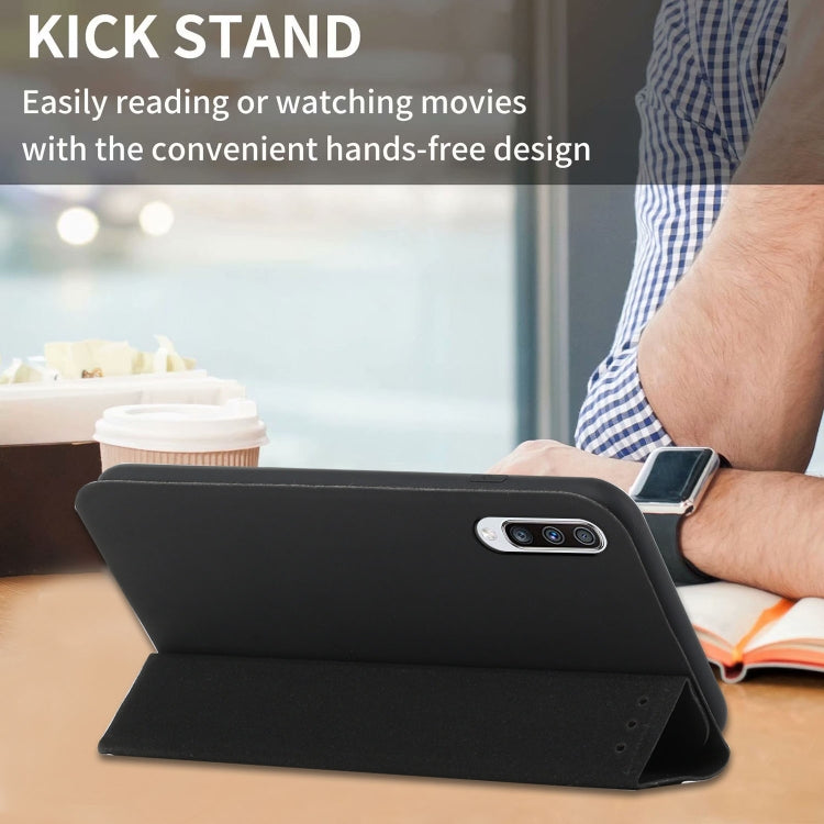 For Samsung Galaxy A70 3-Folding Ultrathin Skin Feel Magnetic Solid Color Horizontal Flip Leather Case with Holder