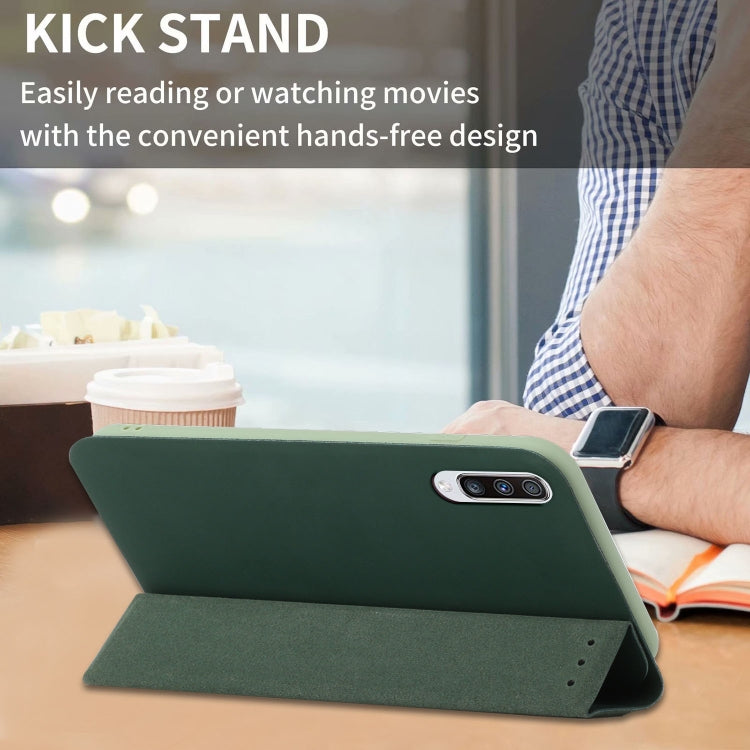For Samsung Galaxy A70 3-Folding Ultrathin Skin Feel Magnetic Solid Color Horizontal Flip Leather Case with Holder