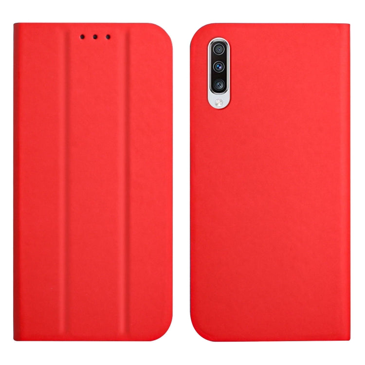 For Samsung Galaxy A70 3-Folding Ultrathin Skin Feel Magnetic Solid Color Horizontal Flip Leather Case with Holder