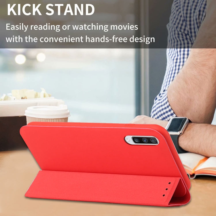 For Samsung Galaxy A70 3-Folding Ultrathin Skin Feel Magnetic Solid Color Horizontal Flip Leather Case with Holder