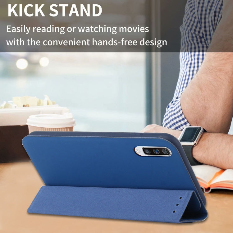 For Samsung Galaxy A70 3-Folding Ultrathin Skin Feel Magnetic Solid Color Horizontal Flip Leather Case with Holder