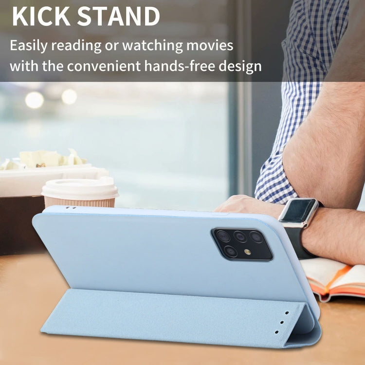 For Samsung Galaxy A71 4G 3-Folding Ultrathin Skin Feel Magnetic Solid Color Horizontal Flip Leather Case with Holder