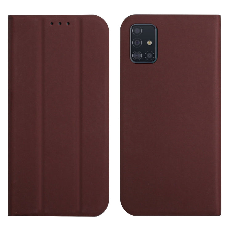 For Samsung Galaxy A71 4G 3-Folding Ultrathin Skin Feel Magnetic Solid Color Horizontal Flip Leather Case with Holder