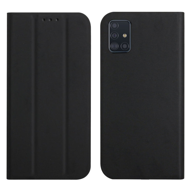 For Samsung Galaxy A71 4G 3-Folding Ultrathin Skin Feel Magnetic Solid Color Horizontal Flip Leather Case with Holder