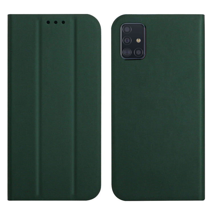 For Samsung Galaxy A71 4G 3-Folding Ultrathin Skin Feel Magnetic Solid Color Horizontal Flip Leather Case with Holder