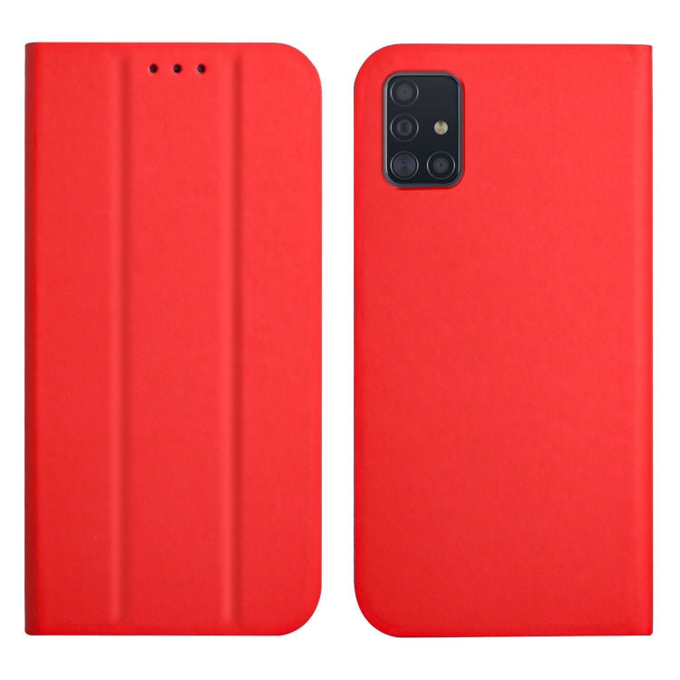 For Samsung Galaxy A71 4G 3-Folding Ultrathin Skin Feel Magnetic Solid Color Horizontal Flip Leather Case with Holder