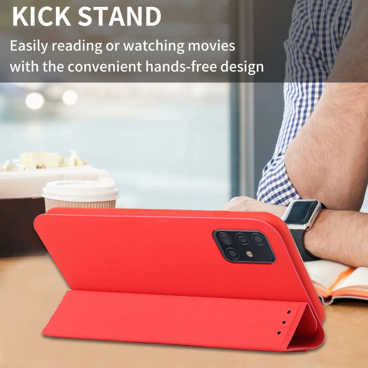 For Samsung Galaxy A71 4G 3-Folding Ultrathin Skin Feel Magnetic Solid Color Horizontal Flip Leather Case with Holder