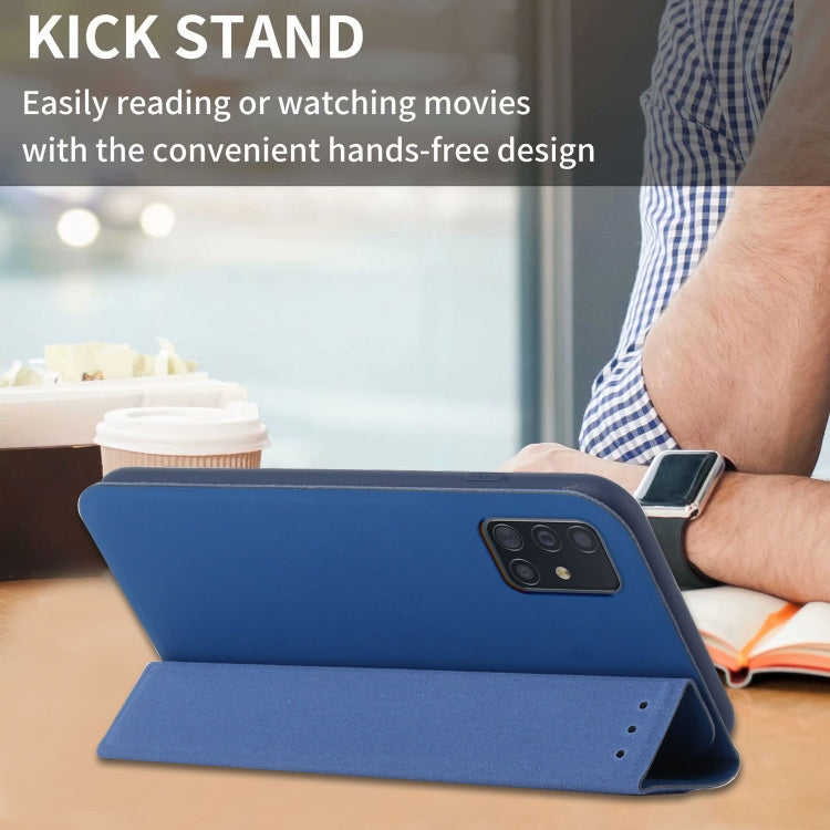 For Samsung Galaxy A71 4G 3-Folding Ultrathin Skin Feel Magnetic Solid Color Horizontal Flip Leather Case with Holder