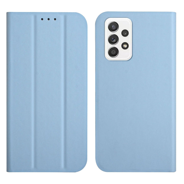 For Samsung Galaxy A72 5G 3-Folding Ultrathin Skin Feel Magnetic Solid Color Horizontal Flip Leather Case with Holder