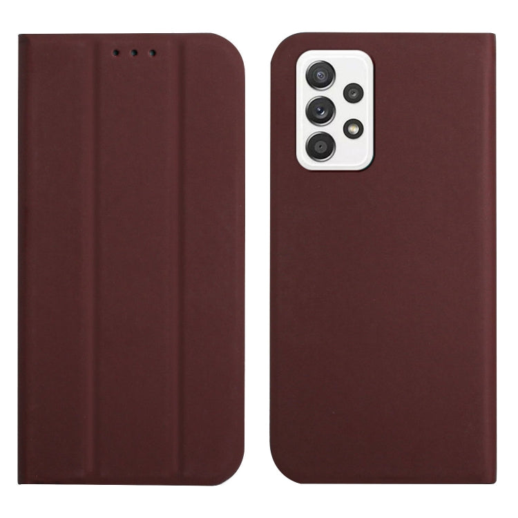 For Samsung Galaxy A72 5G 3-Folding Ultrathin Skin Feel Magnetic Solid Color Horizontal Flip Leather Case with Holder