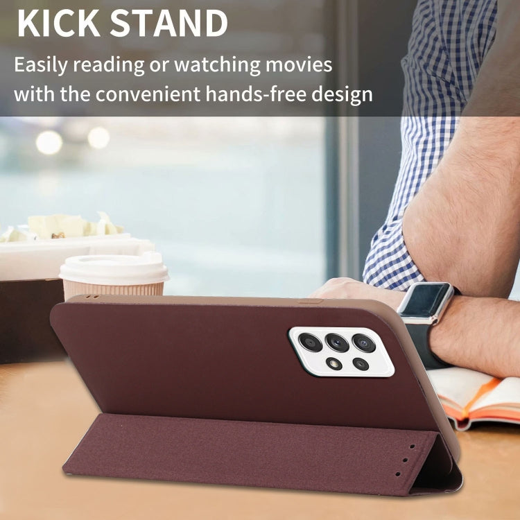 For Samsung Galaxy A72 5G 3-Folding Ultrathin Skin Feel Magnetic Solid Color Horizontal Flip Leather Case with Holder