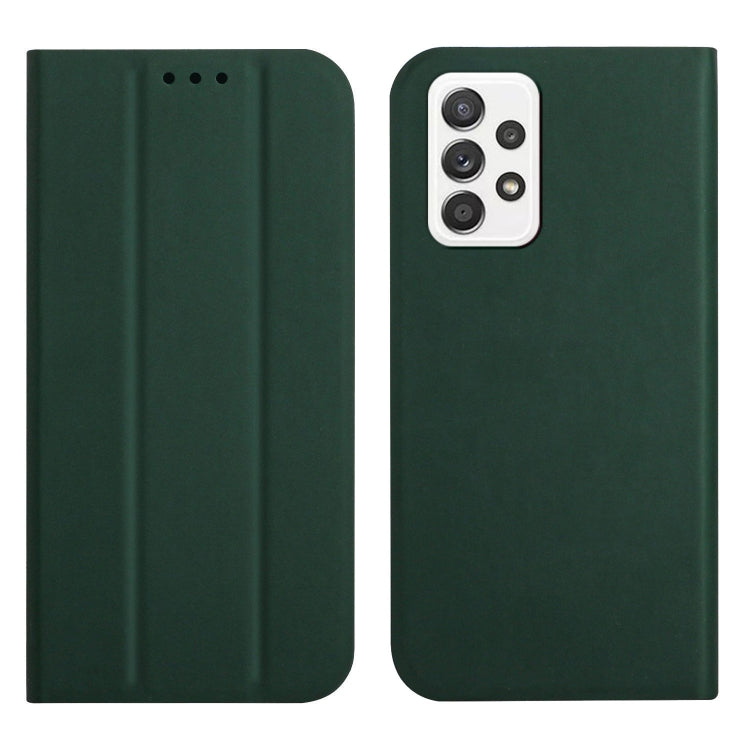 For Samsung Galaxy A72 5G 3-Folding Ultrathin Skin Feel Magnetic Solid Color Horizontal Flip Leather Case with Holder