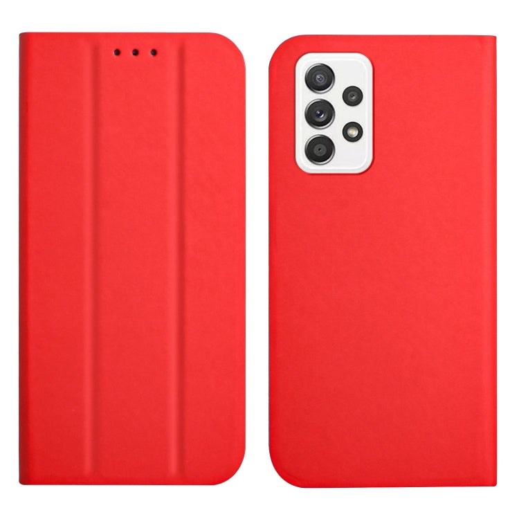 For Samsung Galaxy A72 5G 3-Folding Ultrathin Skin Feel Magnetic Solid Color Horizontal Flip Leather Case with Holder