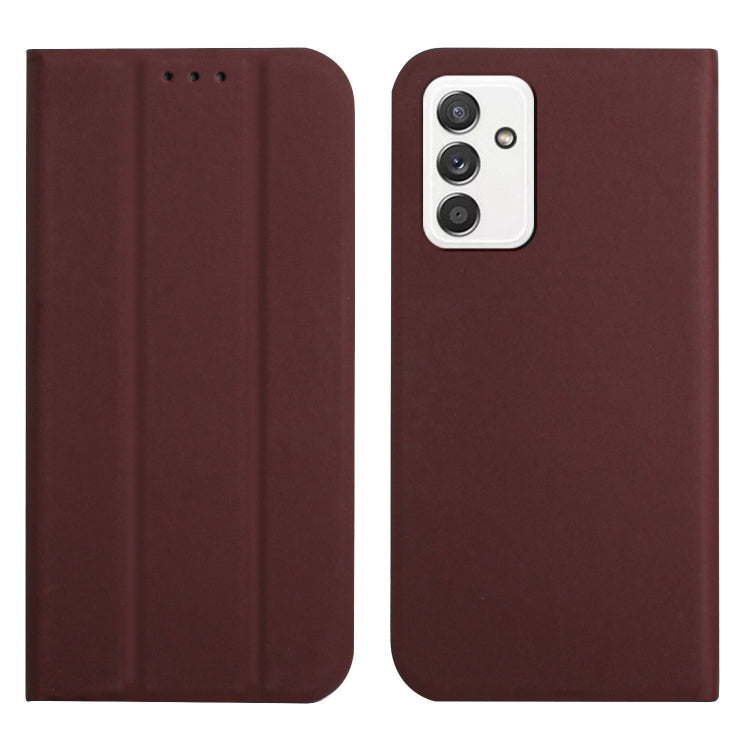 For Samsung Galaxy A82 5G 3-Folding Ultrathin Skin Feel Magnetic Solid Color Horizontal Flip Leather Case with Holder