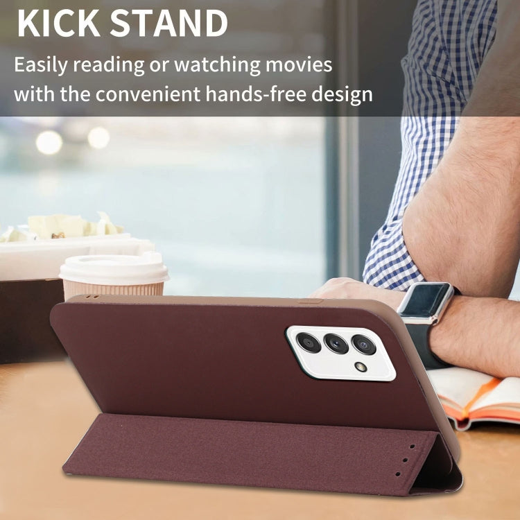 For Samsung Galaxy A82 5G 3-Folding Ultrathin Skin Feel Magnetic Solid Color Horizontal Flip Leather Case with Holder