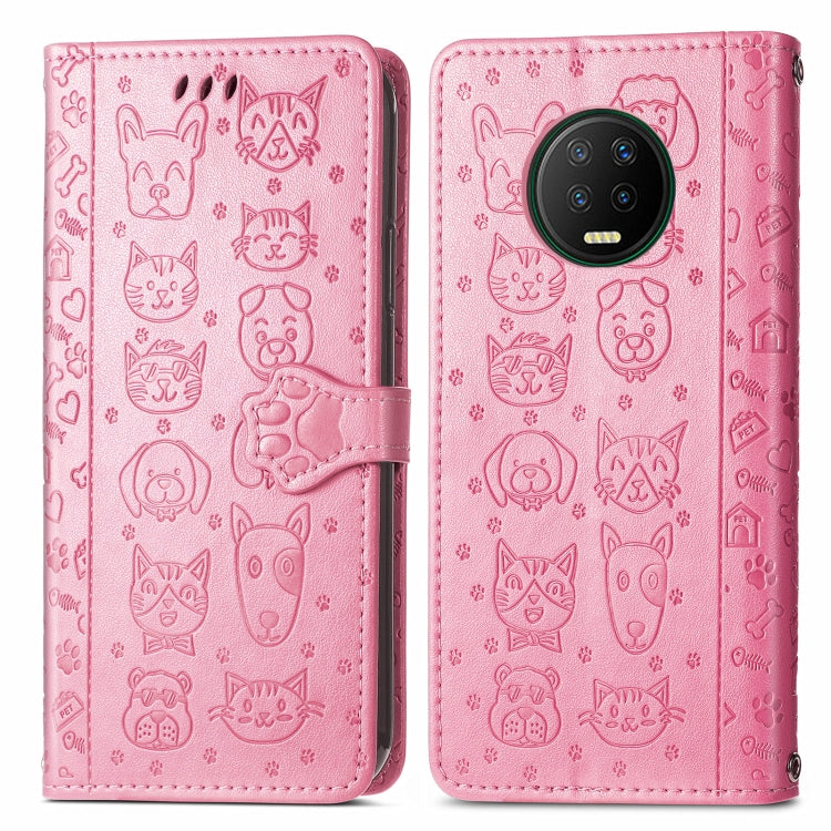For Infinix Note 7 Lovely Cat and Dog Embossing Pattern Horizontal Flip Leather Case , with Holder & Card Slots & Wallet & Cartoon Clasp & Lanyard