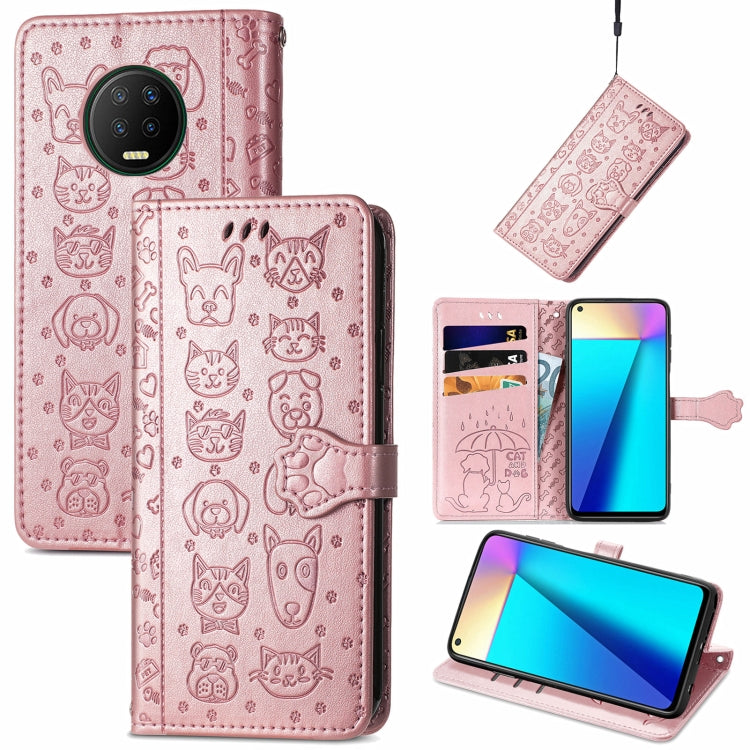 For Infinix Note 7 Lovely Cat and Dog Embossing Pattern Horizontal Flip Leather Case , with Holder & Card Slots & Wallet & Cartoon Clasp & Lanyard