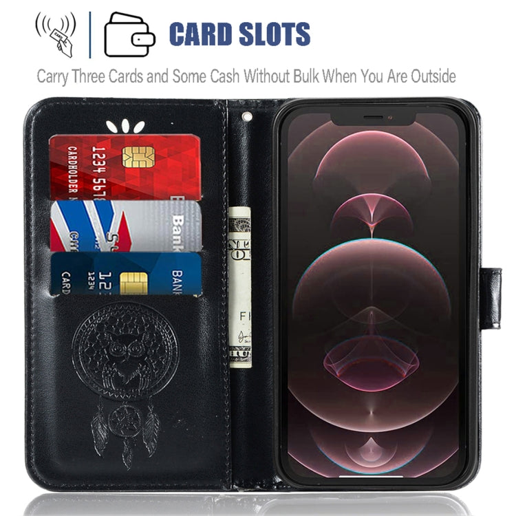For iPhone 13 Pro Max Wind Chime Owl Embossing Pattern Horizontal Flip Leather Case with Holder & Card Slots & Wallet