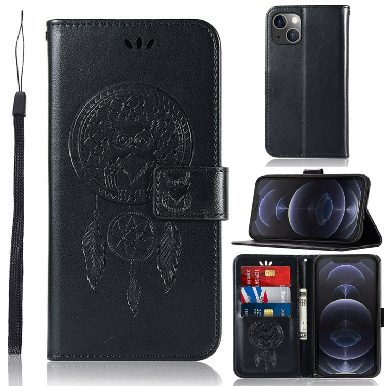 For iPhone 13 Wind Chime Owl Embossing Pattern Horizontal Flip Leather Case with Holder & Card Slots & Wallet