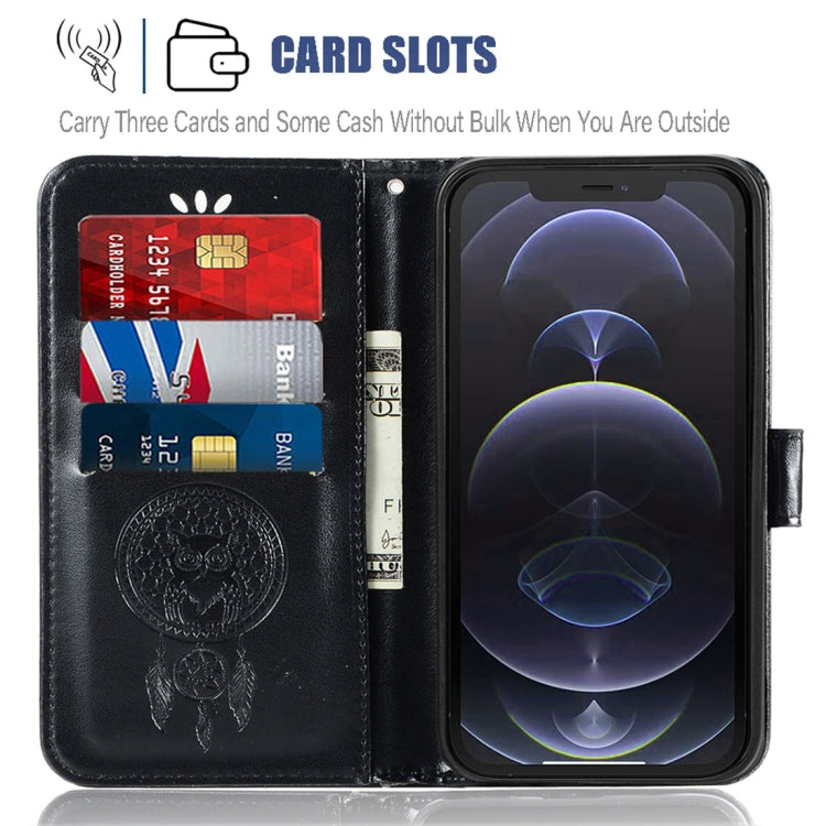 For iPhone 13 Wind Chime Owl Embossing Pattern Horizontal Flip Leather Case with Holder & Card Slots & Wallet