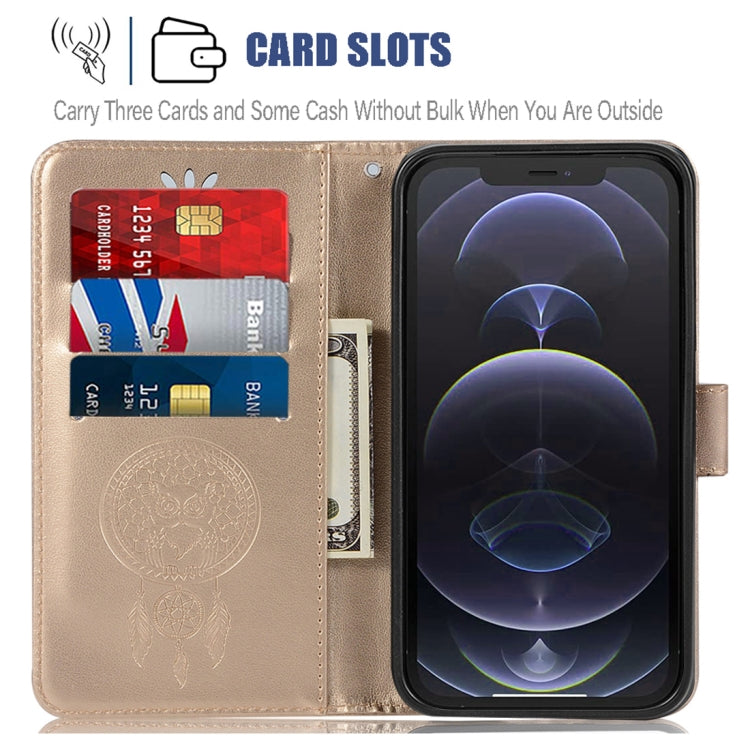 For iPhone 13 Wind Chime Owl Embossing Pattern Horizontal Flip Leather Case with Holder & Card Slots & Wallet