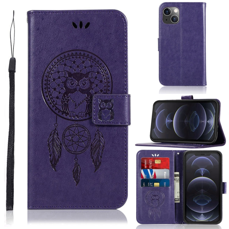 For iPhone 13 Wind Chime Owl Embossing Pattern Horizontal Flip Leather Case with Holder & Card Slots & Wallet
