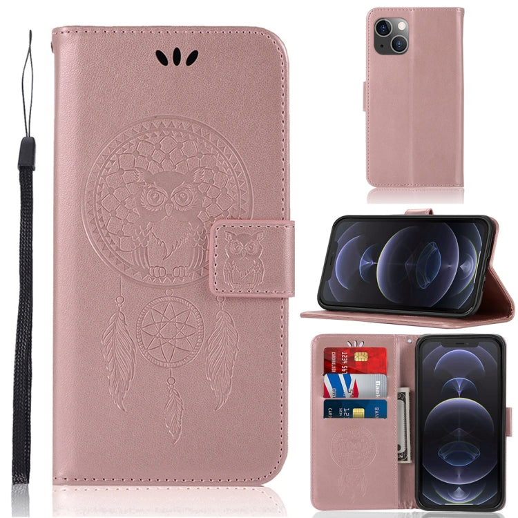 For iPhone 13 Wind Chime Owl Embossing Pattern Horizontal Flip Leather Case with Holder & Card Slots & Wallet