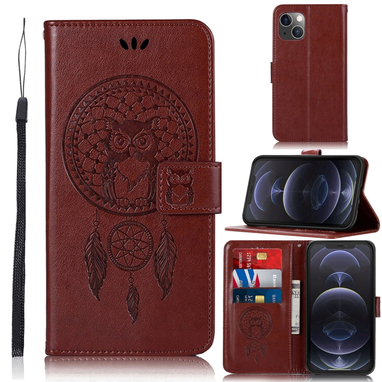 For iPhone 13 Wind Chime Owl Embossing Pattern Horizontal Flip Leather Case with Holder & Card Slots & Wallet
