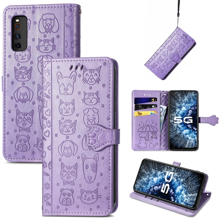 For Vivo iQOO Neo3 Lovely Cat and Dog Embossing Pattern Horizontal Flip Leather Case , with Holder & Card Slots & Wallet & Cartoon Clasp & Lanyard