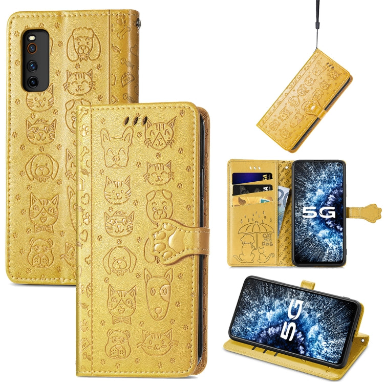 For Vivo iQOO Neo3 Lovely Cat and Dog Embossing Pattern Horizontal Flip Leather Case , with Holder & Card Slots & Wallet & Cartoon Clasp & Lanyard