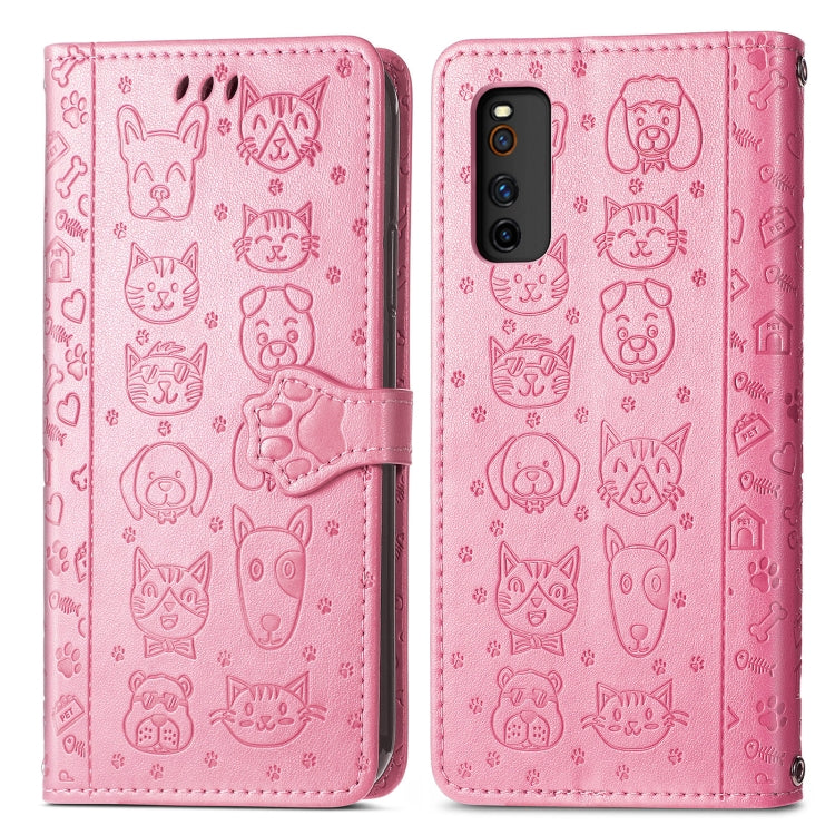 For Vivo iQOO Neo3 Lovely Cat and Dog Embossing Pattern Horizontal Flip Leather Case , with Holder & Card Slots & Wallet & Cartoon Clasp & Lanyard