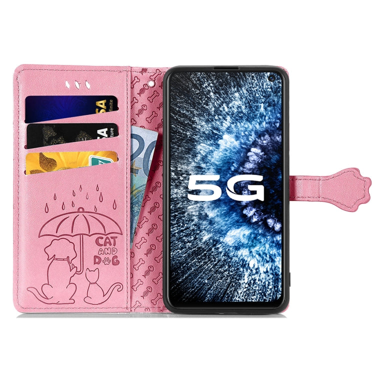 For Vivo iQOO Neo3 Lovely Cat and Dog Embossing Pattern Horizontal Flip Leather Case , with Holder & Card Slots & Wallet & Cartoon Clasp & Lanyard