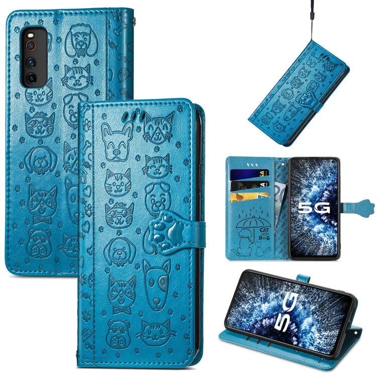 For Vivo iQOO Neo3 Lovely Cat and Dog Embossing Pattern Horizontal Flip Leather Case , with Holder & Card Slots & Wallet & Cartoon Clasp & Lanyard