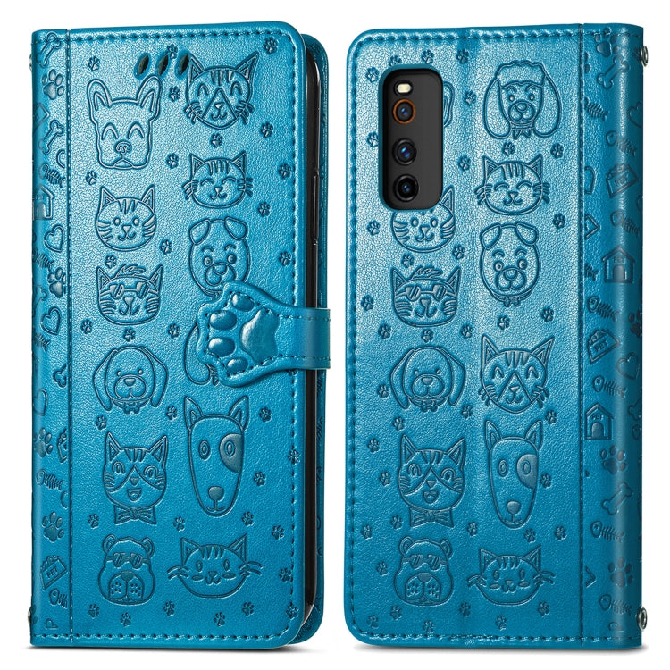 For Vivo iQOO Neo3 Lovely Cat and Dog Embossing Pattern Horizontal Flip Leather Case , with Holder & Card Slots & Wallet & Cartoon Clasp & Lanyard