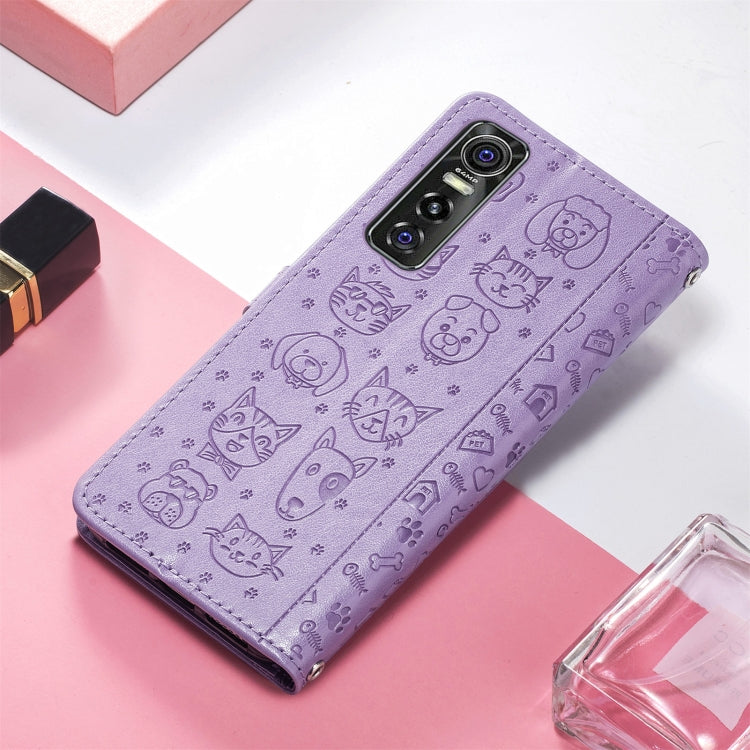 For Vivo S7e 5G Lovely Cat and Dog Embossing Pattern Horizontal Flip Leather Case , with Holder & Card Slots & Wallet & Cartoon Clasp & Lanyard