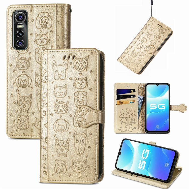 For Vivo S7e 5G Lovely Cat and Dog Embossing Pattern Horizontal Flip Leather Case , with Holder & Card Slots & Wallet & Cartoon Clasp & Lanyard