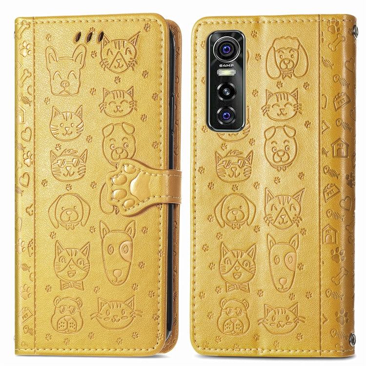 For Vivo S7e 5G Lovely Cat and Dog Embossing Pattern Horizontal Flip Leather Case , with Holder & Card Slots & Wallet & Cartoon Clasp & Lanyard