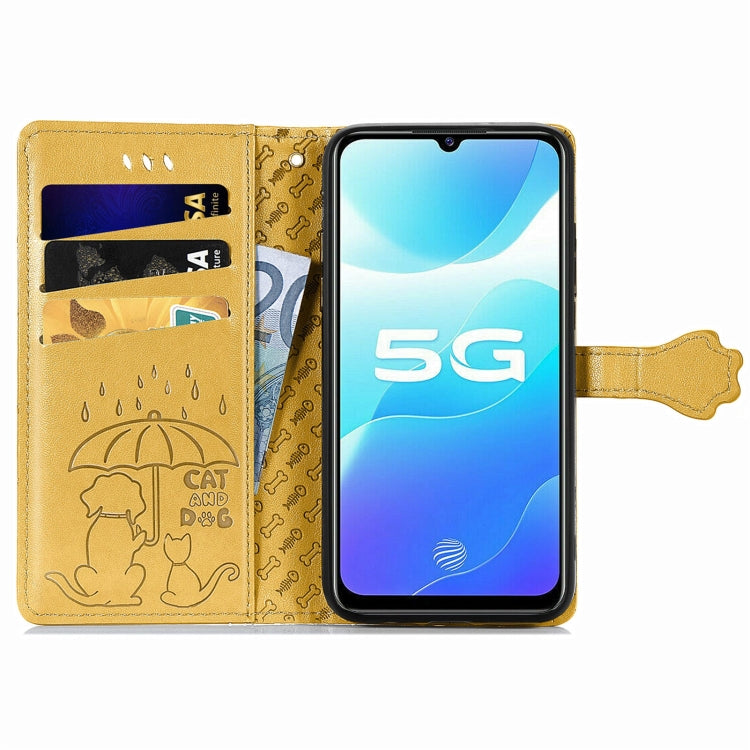 For Vivo S7e 5G Lovely Cat and Dog Embossing Pattern Horizontal Flip Leather Case , with Holder & Card Slots & Wallet & Cartoon Clasp & Lanyard