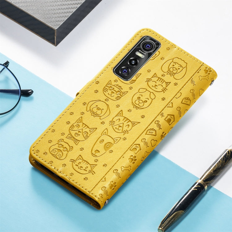 For Vivo S7e 5G Lovely Cat and Dog Embossing Pattern Horizontal Flip Leather Case , with Holder & Card Slots & Wallet & Cartoon Clasp & Lanyard