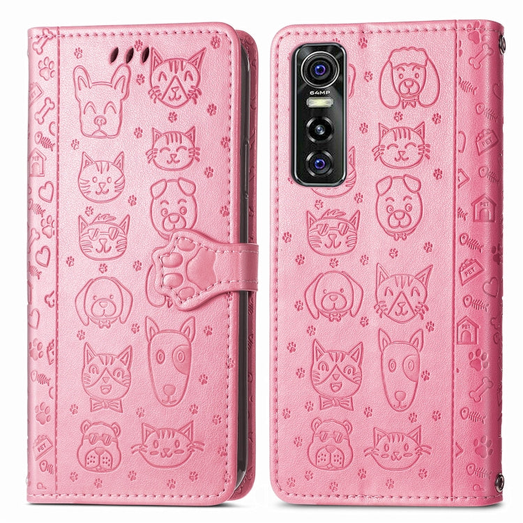 For Vivo S7e 5G Lovely Cat and Dog Embossing Pattern Horizontal Flip Leather Case , with Holder & Card Slots & Wallet & Cartoon Clasp & Lanyard