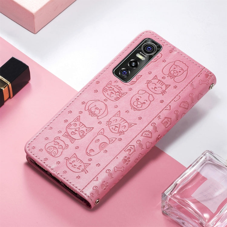 For Vivo S7e 5G Lovely Cat and Dog Embossing Pattern Horizontal Flip Leather Case , with Holder & Card Slots & Wallet & Cartoon Clasp & Lanyard