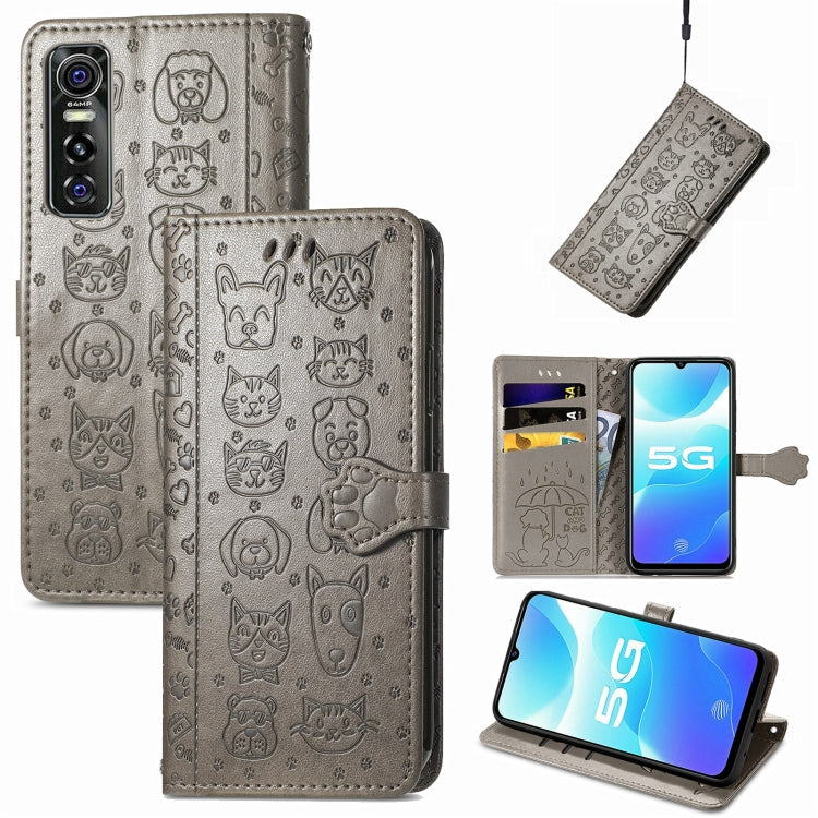 For Vivo S7e 5G Lovely Cat and Dog Embossing Pattern Horizontal Flip Leather Case , with Holder & Card Slots & Wallet & Cartoon Clasp & Lanyard